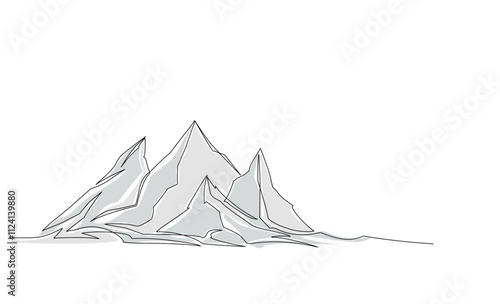 Continuous one line hand drawn of mountains with copy space , Mountainous hills Vector illustration isolated on white background, colours in, Editable stroke