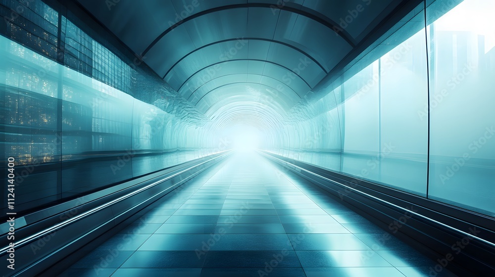 Futuristic hallway illuminated in blue tones, creating an ethereal atmosphere. Futuristic hallway illuminated in blue tones, creating an ethereal atmosphere.