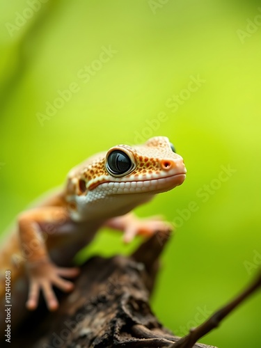 Curious Leopard Gecko Perched on a Branch in Lush Greenery. AI Generated