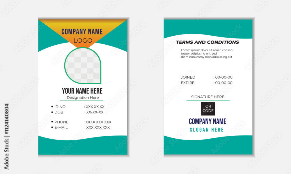 Obraz premium Modern ID Card Template with an author photo place, Office Id Card Layout, Personal ID, Employee Id Card for Your Business or Company. Corporate Id card design template - vector 