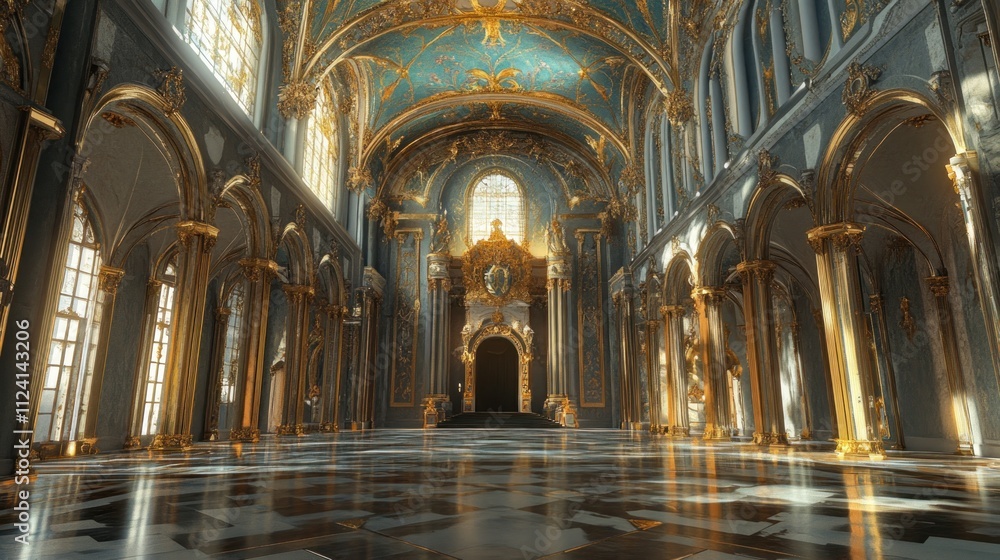 Grand Palace Hall: Architectural Marvel of Gold and Blue Grand Palace Hall: Architectural Marvel of Gold and Blue