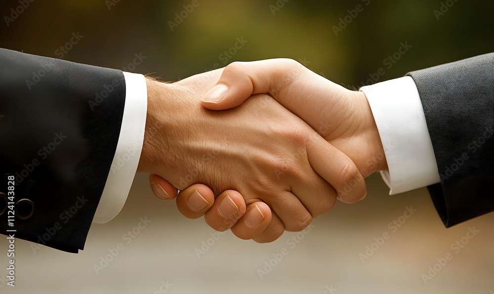  Businessmen shaking hands with a partner, symbolizing a deal, partnership, or business merger in a joint venture, emphasizing finance, investment, teamwork, and business success 