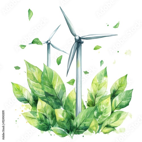 Green Energy watercolor illustration isolated on transparent background photo