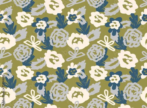 Bright Abstract Floral painting Background. Watercolor or gouache feminine seamless pattern.