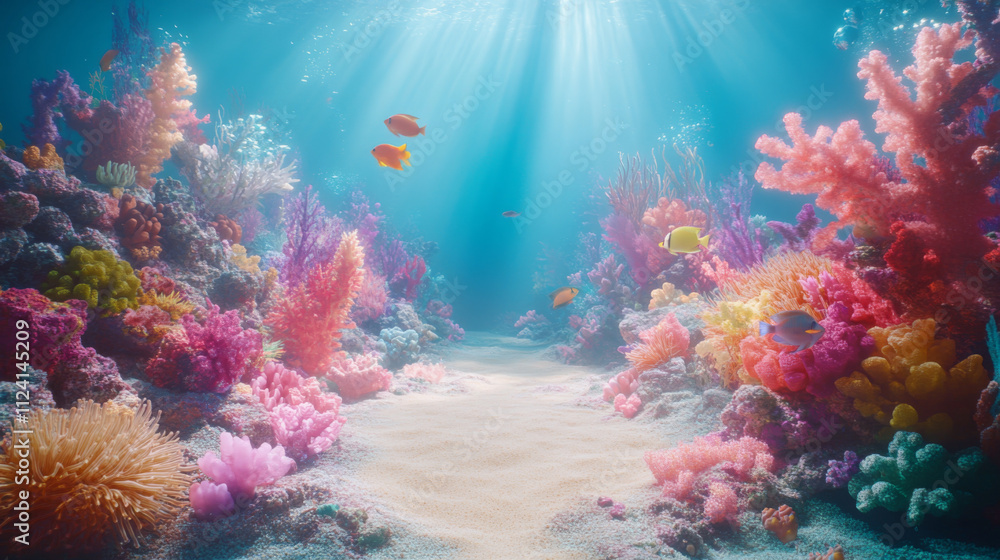 Naklejka premium A whimsical underwater wonderland filled with glowing coral