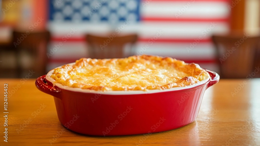 Macaroni and Cheese with American Flag Background Macaroni and Cheese with American Flag Background