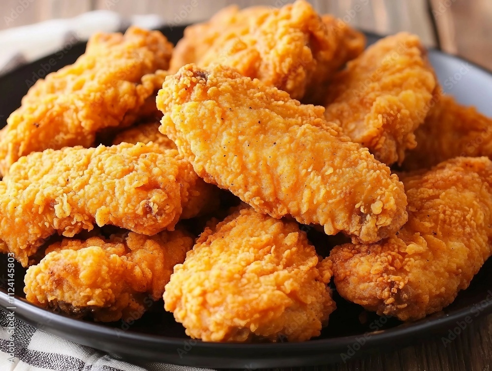 close-up Delicious Picture of Fried Chicken Wings on a Black Plate close-up Delicious Picture of Fried Chicken Wings on a Black Plate