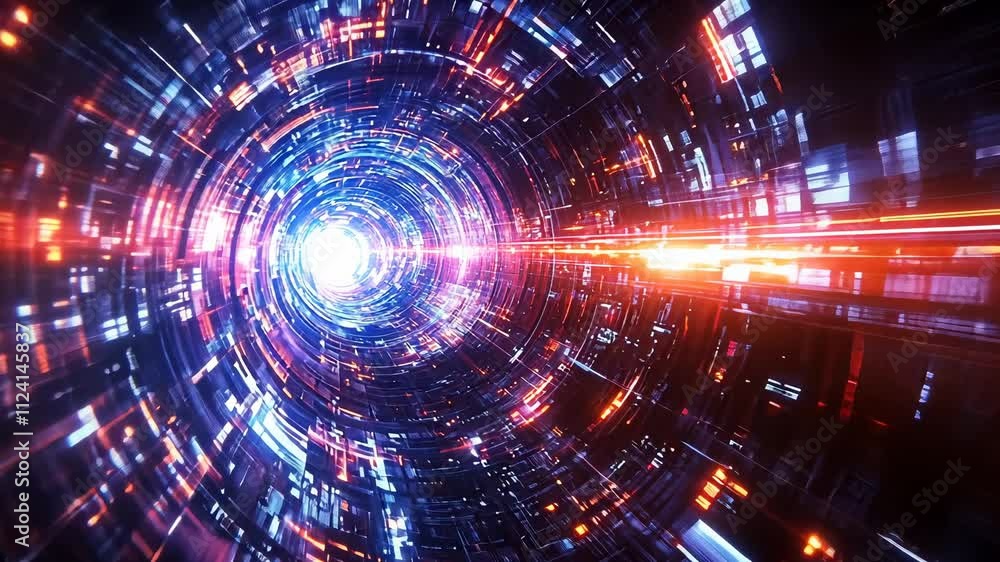 Futuristic Abstract Tunnel of Light with Colorful Digital Patterns and Glowing Effects Futuristic Abstract Tunnel of Light with Colorful Digital Patterns and Glowing Effects