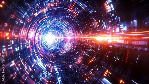 Wallpaper Mural Futuristic Abstract Tunnel of Light with Colorful Digital Patterns and Glowing Effects Torontodigital.ca