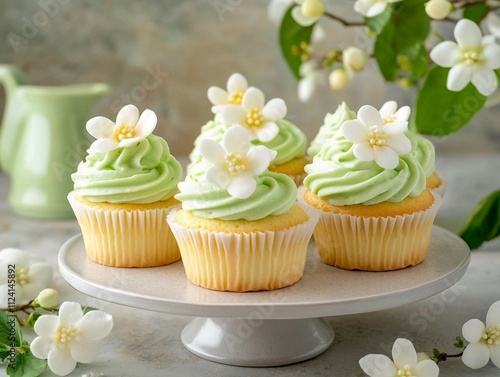 Wallpaper Mural Delicious Cupcakes with Green Frosting and White Flowers Torontodigital.ca
