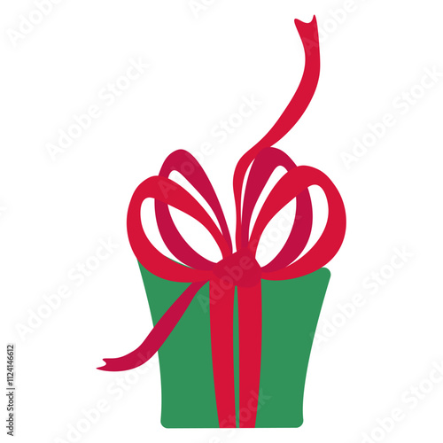 Simple box with a narrow wooden bow in a flat style, holiday packaging for design