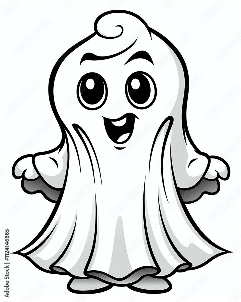 Fototapeta premium Cute ghost for halloween theme cartoon style black and