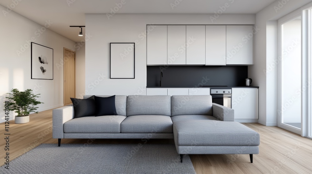 Inviting living room decor, comfortable couch and large television for relaxing entertainment Inviting living room decor, comfortable couch and large television for relaxing entertainment