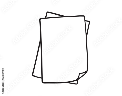 two blank paper doodle hand drawn icon. Outline drawing two sheets of paper line clipart symbol