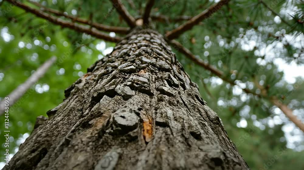 Close-Up View of Pine Tree Bark Texture with Green Background in Forest Environment Close-Up View of Pine Tree Bark Texture with Green Background in Forest Environment