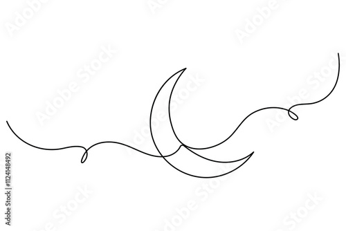 Ramadan symbol continuous one line drawing of moon icon Eid in simple outline vector illustration
