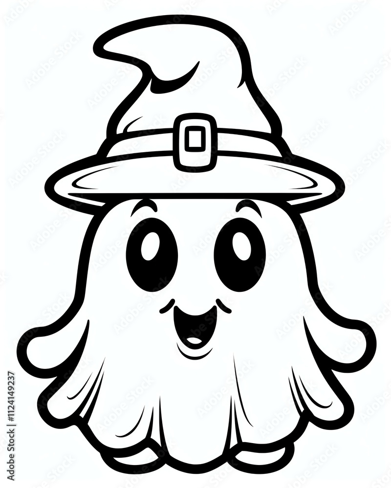 Naklejka premium Cute ghost for halloween theme cartoon style black and