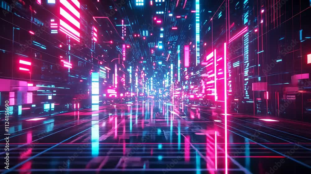 Futuristic Data Stream with Neon Lights and Digital Patterns in a High-Tech Environment Futuristic Data Stream with Neon Lights and Digital Patterns in a High-Tech Environment