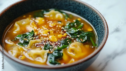 Chinese Dumplings Soup with Lettuc photo