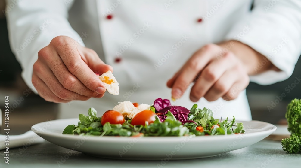 Chef Arranging Ingredients for a Fresh Salad Chef Arranging Ingredients for a Fresh Salad