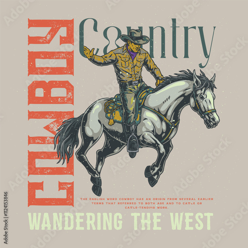 Cowboy Vintage typography wild west texas rodeo western cowboy on horse illustration print artwork for apparel, desert cactus artwork, cowboy vintage print, arizona desert design, western wild west