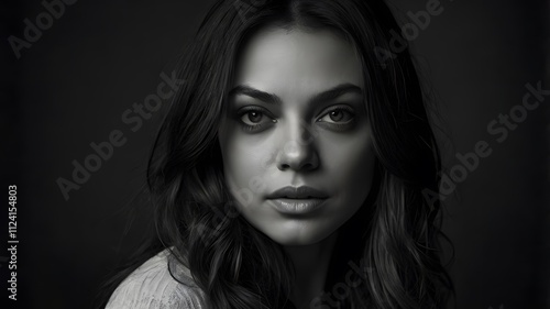 Moody Black and White Portrait of a Thoughtful Young Woman