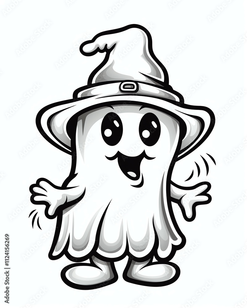 Fototapeta premium Cute ghost for halloween theme cartoon style black and