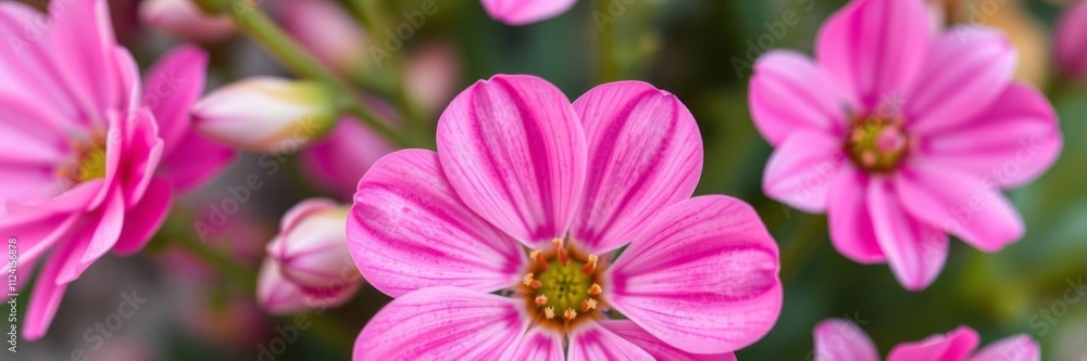 Vibrant pink flower with a lush green stem in full bloom, fresh, closeup, macro Vibrant pink flower with a lush green stem in full bloom, fresh, closeup, macro