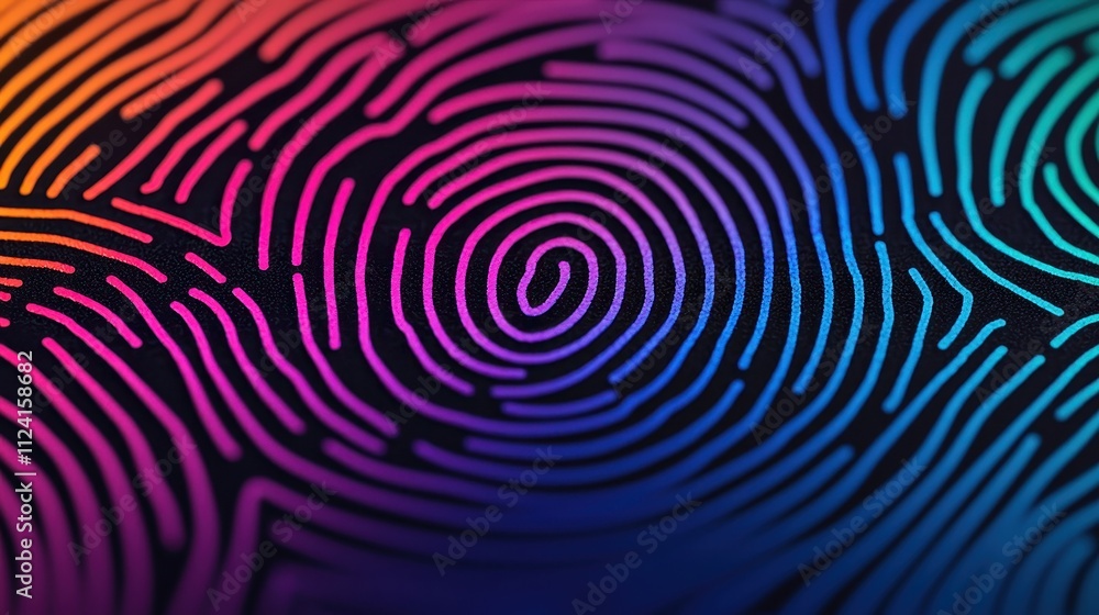 A colorful, abstract representation of fingerprint patterns, showcasing vibrant swirls and lines in shades of purple, blue, and orange. A colorful, abstract representation of fingerprint patterns, showcasing vibrant swirls and lines in shades of purple, blue, and orange.