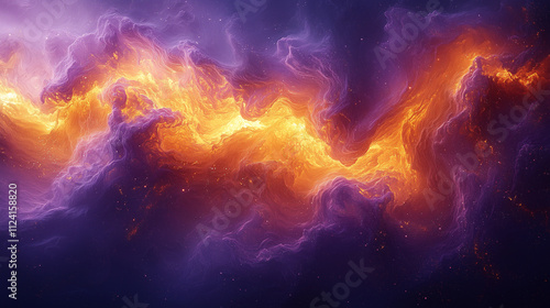 cosmic fusion of fiery orange and deep purple hues in a vibrant abstract nebula