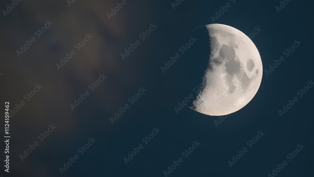 A crescent moon illuminated against a dark sky, highlighting its surface features. A crescent moon illuminated against a dark sky, highlighting its surface features.