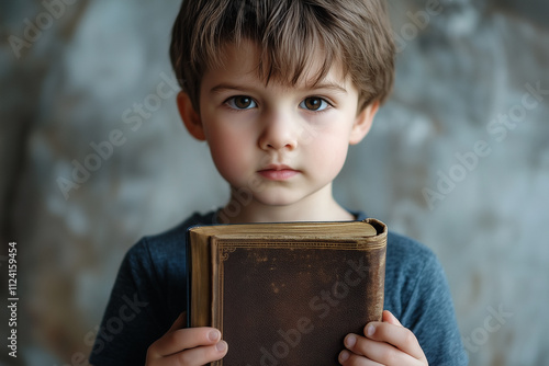 Child reading bible study.