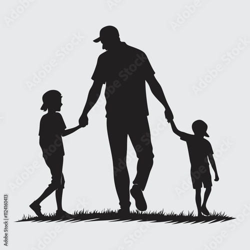  father-and-children-set  silhouette vector art and illustration