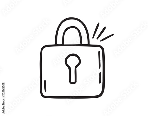 Lock doodle hand drawn icon. Outline drawing line clipart symbol