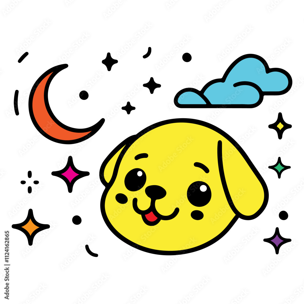 Obraz premium Cute Puppy and Dog Face Icon Set Bundle Featuring Cartoon Animal Heads, Emoticons, and Avatars of Various Breeds Like Bulldog, Pug, Husky for Stickers, Kids’ Designs, and Pet-Themed project