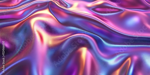 Abstract iridescent fabric texture with flowing, wavy patterns in pink, purple, and blue hues.