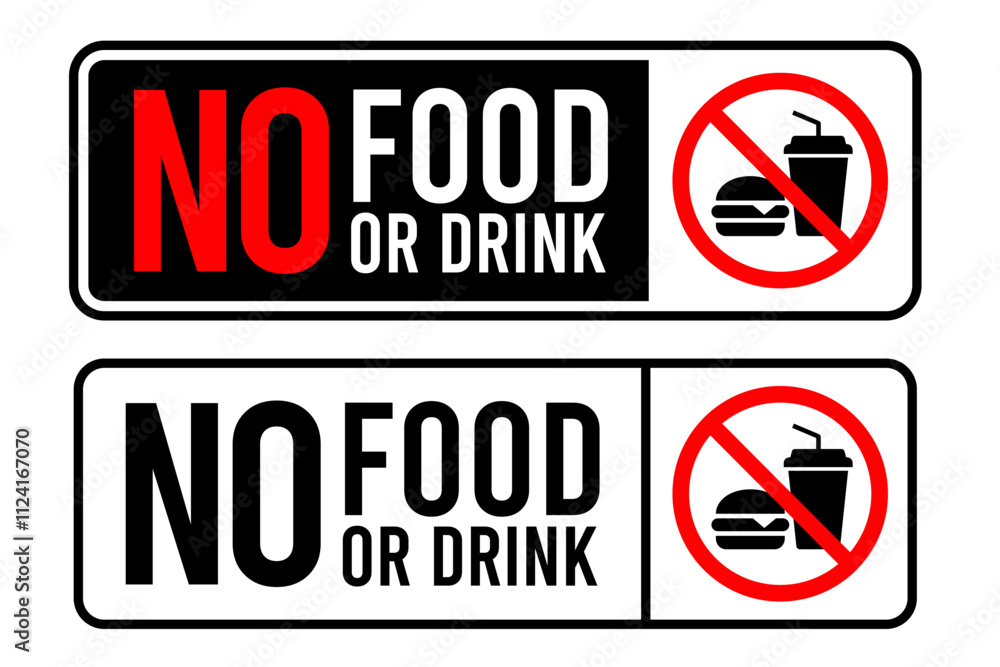 No food or drink allowed sign. No eating or drinking sign. No food or drink logo, label, badge, sticker, symbol, emblem, stamp, banner, circle, black, line, flat vector, isolated illustration. No food or drink allowed sign. No eating or drinking sign. No food or drink logo, label, badge, sticker, symbol, emblem, stamp, banner, circle, black, line, flat vector, isolated illustration.
