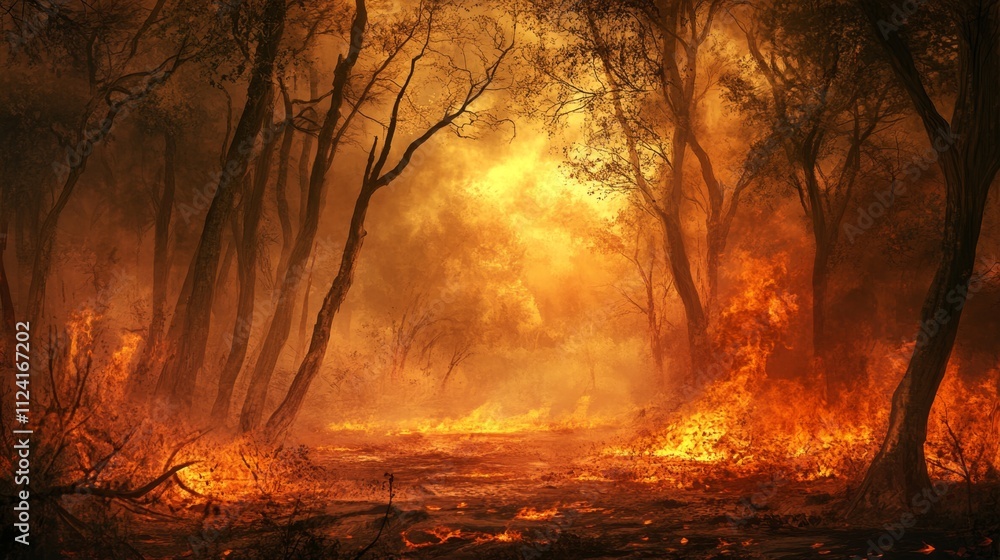 Forest fire erupts in wilderness captured in dramatic landscape photography highlighting nature's fury and destruction Forest fire erupts in wilderness captured in dramatic landscape photography highlighting nature's fury and destruction