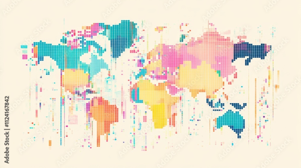 Fototapeta premium Global infographic map visualization digital art abstract design vibrant colors modern aesthetic data representation