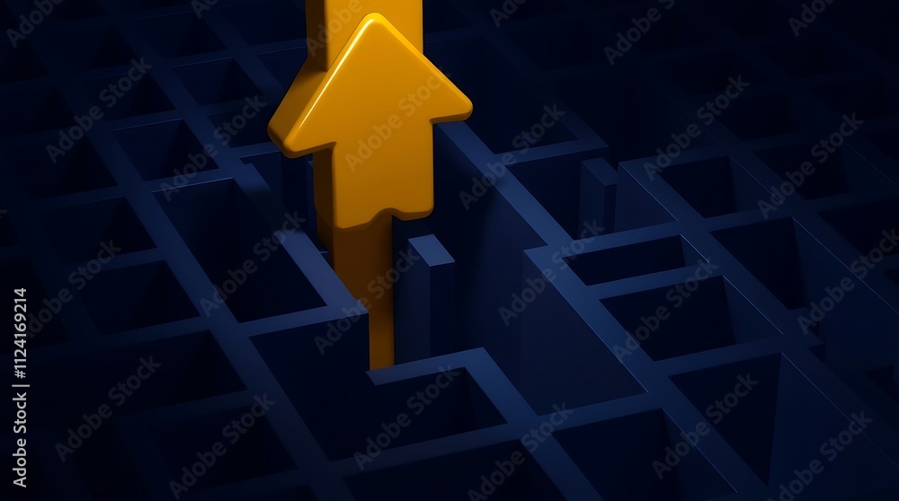 Abstract blue maze with a golden arrow pointing towards the solution, symbolizing problem-solving, strategy, success, decision-making, and navigating challenges in business and life
Abstract blue maze with a golden arrow pointing towards the solution, symbolizing problem-solving, strategy, success, decision-making, and navigating challenges in business and life