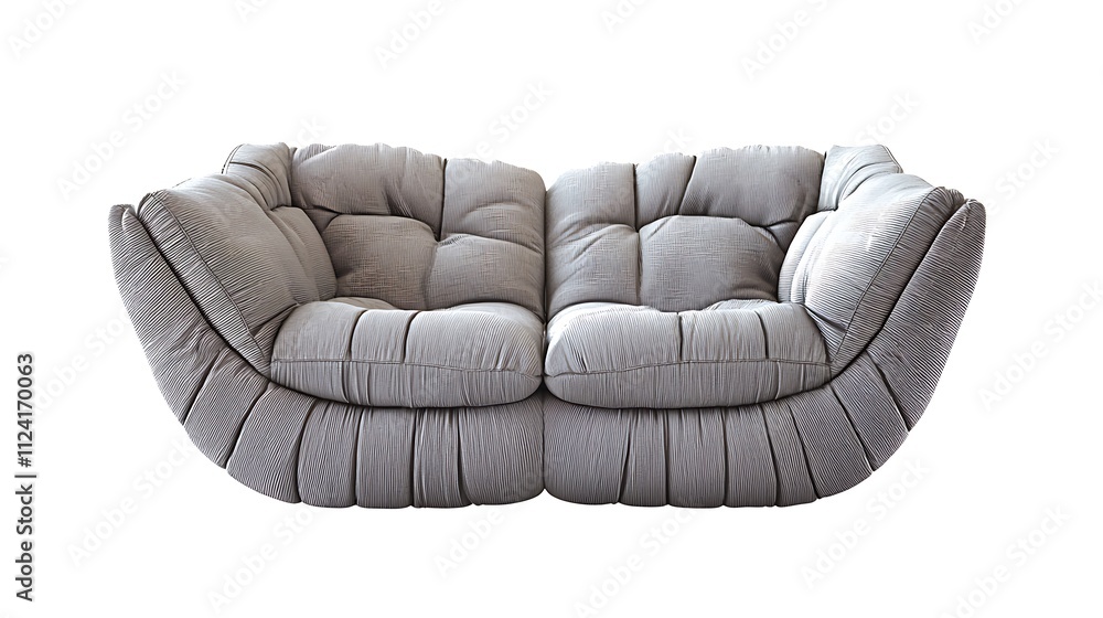 A white couch with a curved back and a pillow on it A white couch with a curved back and a pillow on it