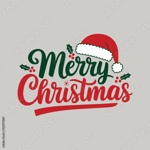 Merry Christmas with a Santa hat on it, vector art illustration design on a white background