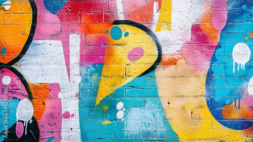 Vibrant graffiti wall abstract background with bold pop art elements, colorful urban street art backdrop for creative designs and artistic projects