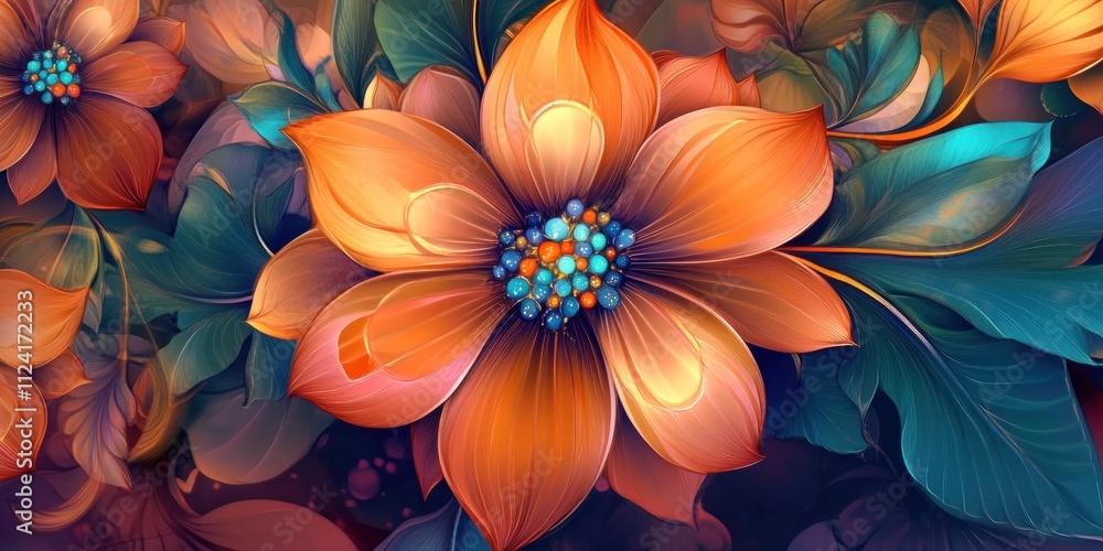 Abstract digital flower with vibrant colors and intricate details Abstract digital flower with vibrant colors and intricate details