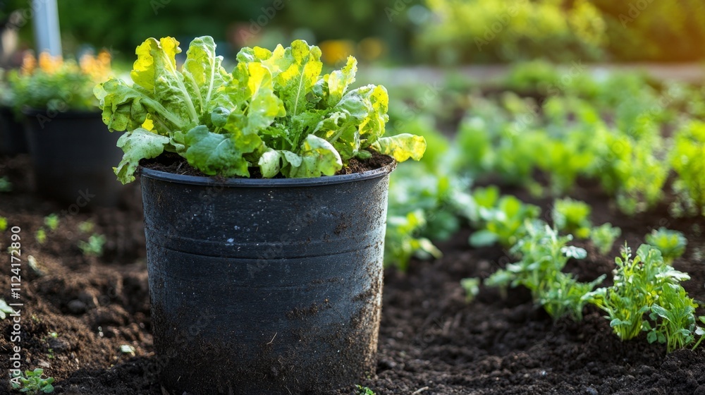 Growing fresh lettuce in a home garden urban backyard photography natural setting close-up sustainable living Growing fresh lettuce in a home garden urban backyard photography natural setting close-up sustainable living