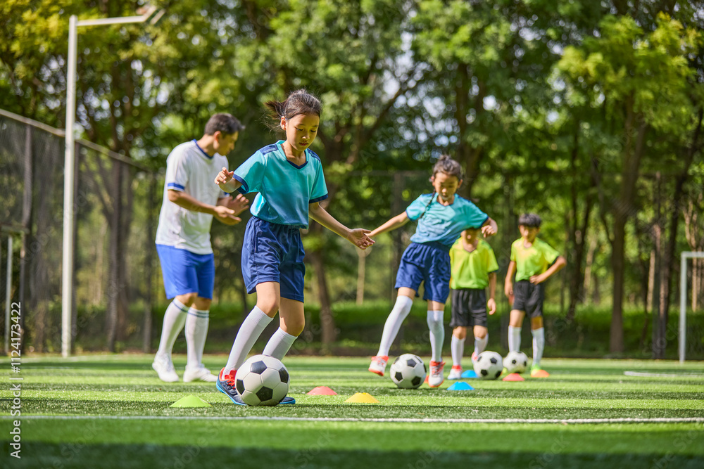 Chinese Coach and Kids in Football Training Class Chinese Coach and Kids in Football Training Class