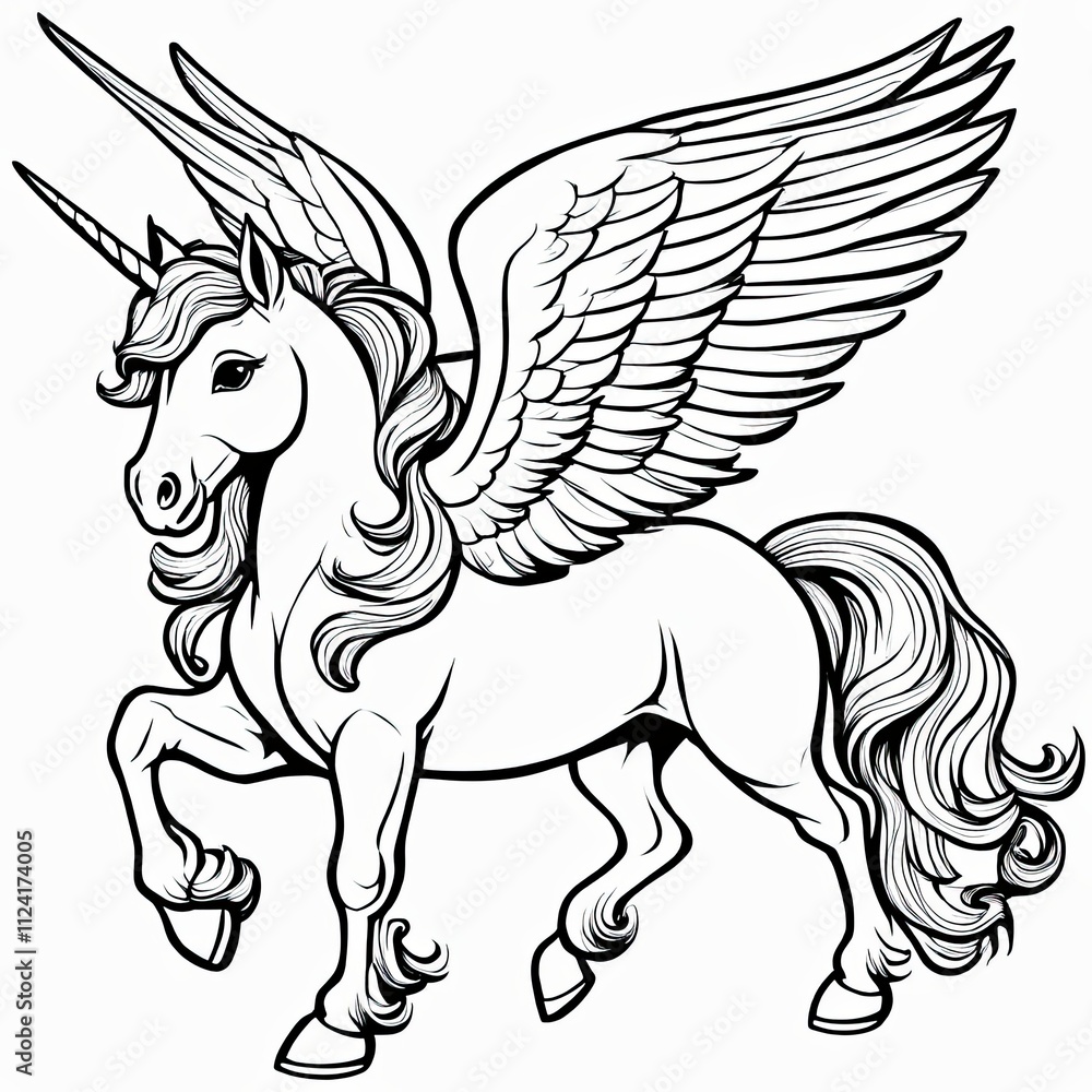 Fototapeta premium A cute, magical unicorn with wings, prancing and ready to take flight.
