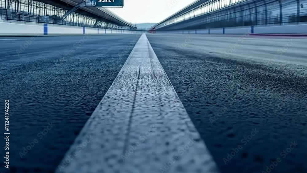 Exciting view of a racing track showing the straightaway and grandstands in a stunning landscape