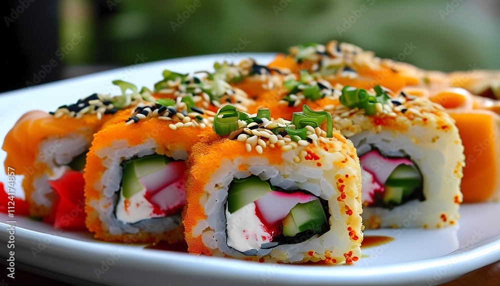 Savoring fresh sushi rolls local sushi bar food photography vibrant setting close-up view culinary artistry for food lovers Savoring fresh sushi rolls local sushi bar food photography vibrant setting close-up view culinary artistry for food lovers