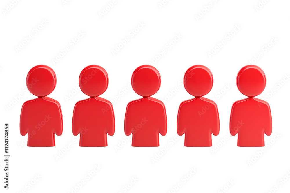 Five red figures arranged in a row, representing a group or team. Five red figures arranged in a row, representing a group or team.